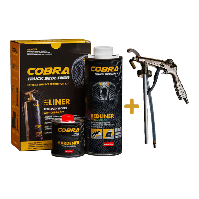 NOVOL COBRA Bedliner Tintable Kit With Gun 800ml Ute Tray Liner Protective Coating