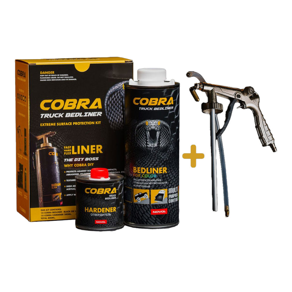 NOVOL COBRA Bedliner Tintable Kit With Gun 800ml Ute Tray Liner Protective Coating