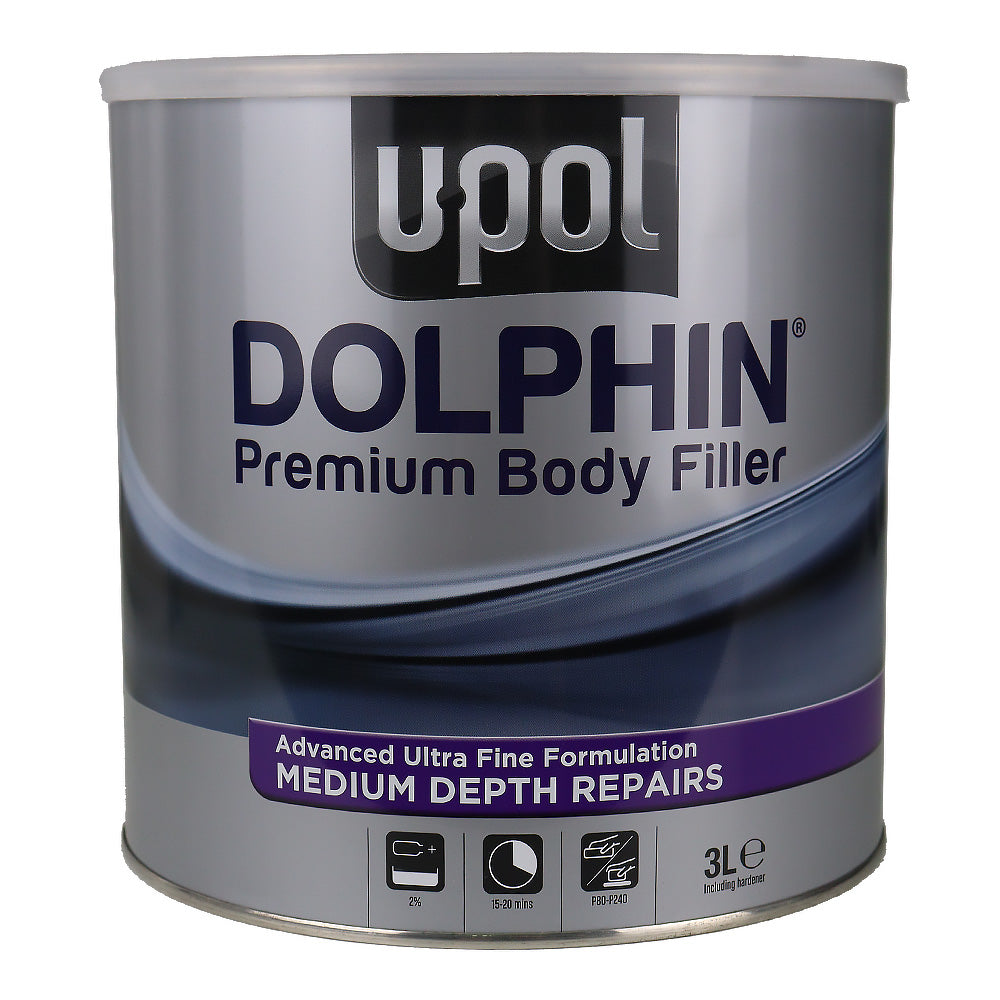 U-POL Dolphin Premium Body Filler 3L Lightweight Smooth Finishing Repair