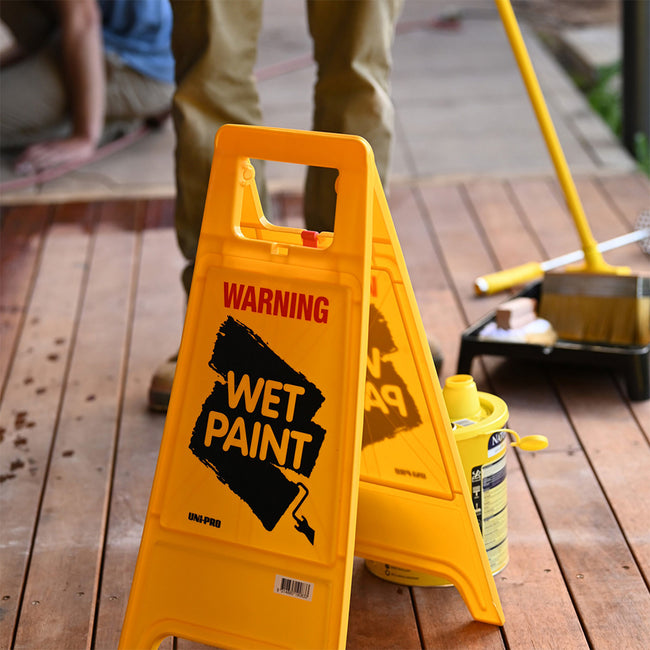 UNI-PRO WARNING WET PAINT Warning Sign Yellow A-Frame Double Sided