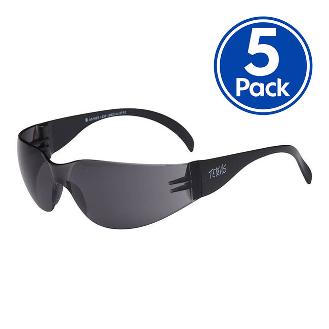 MAXISAFE Texas Safety Glasses with Smoke Lens 99.9% UV Protection x 5 Pack