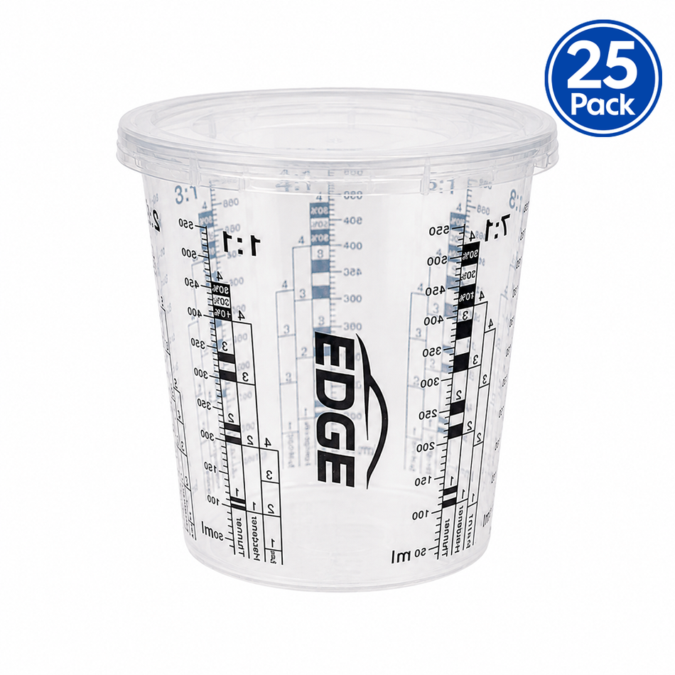EDGE Paint Mixing Cup With Lid 385ml Graduated 300ml Measuring Container 25 Pack