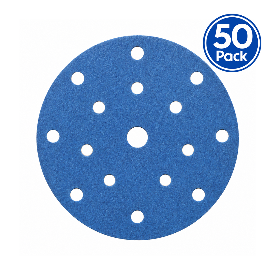 EDGE Blue Elite Sanding Discs 150mm P120 Grit 15 Hole 50 Pack