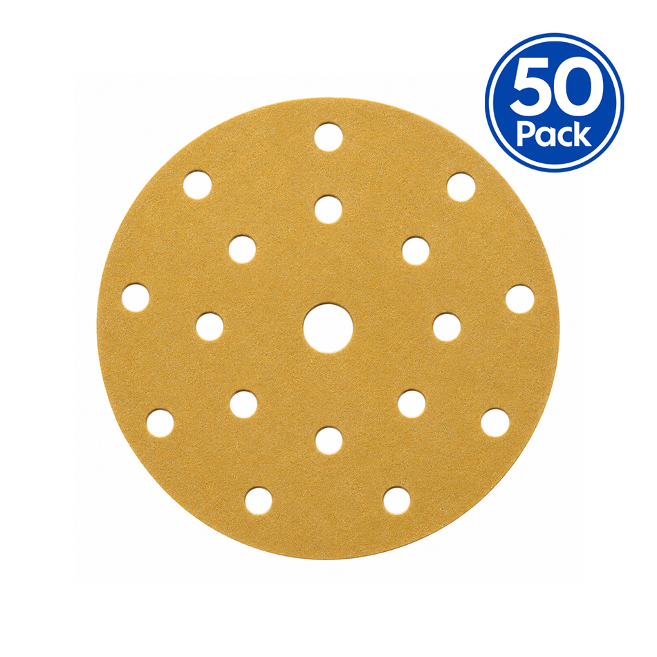 EDGE Gold Core Sanding Discs 150mm P500 Grit 15 Hole 50 Pack