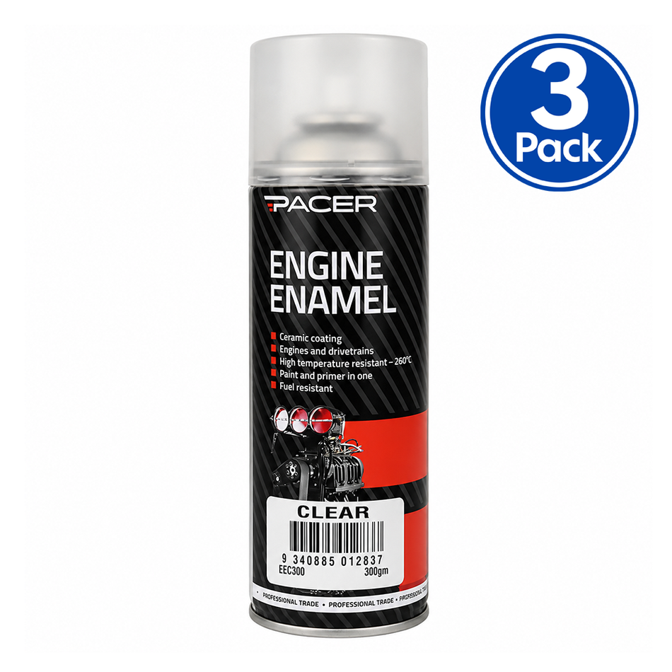 PACER Engine Enamel Clear 300gm Aerosol High Temperature Spray Paint x3