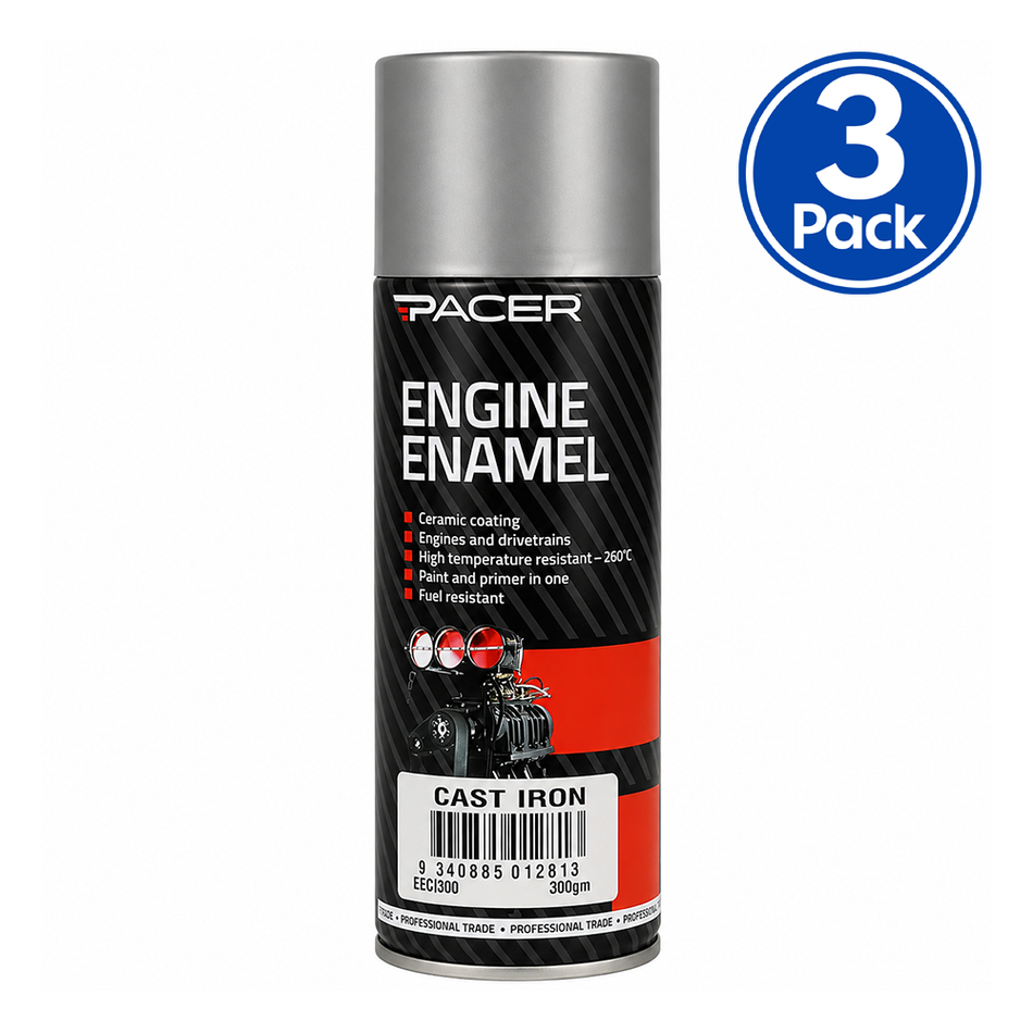PACER Engine Enamel Cast Iron 300gm Aerosol High Temperature Spray Paint x3