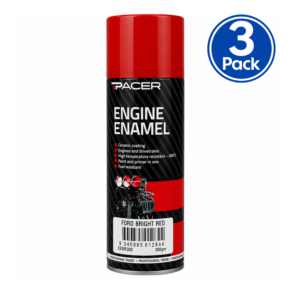 PACER Engine Enamel Ford Bright Red 300gm Aerosol High Temperature Spray Paint x3