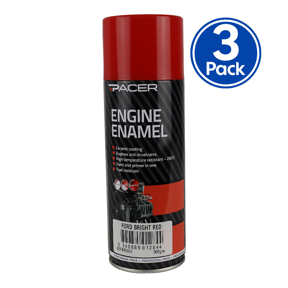 PACER Engine Enamel Ford Bright Red 300gm Aerosol High Temperature Spray Paint x3