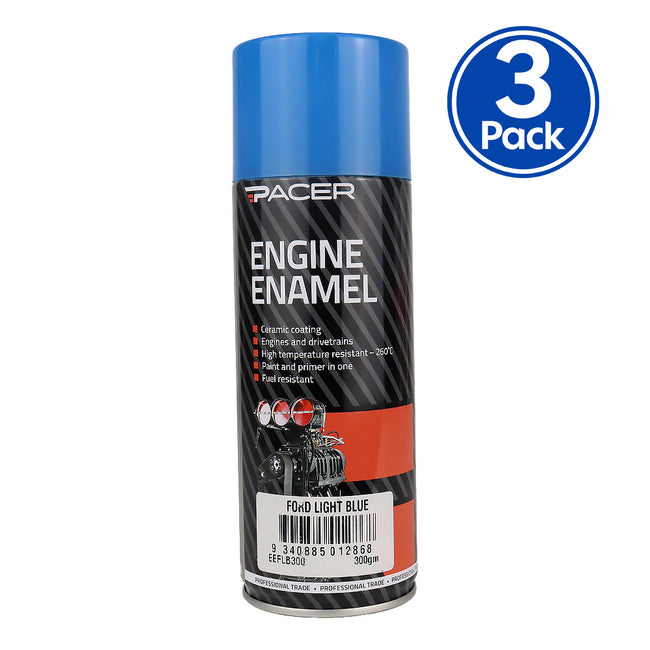 PACER Engine Enamel Ford Light Blue 300gm Aerosol High Temperature Spray Paint x3