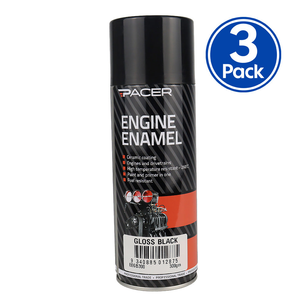 PACER Engine Enamel Gloss Black 300gm Aerosol High Temperature Spray Paint x3