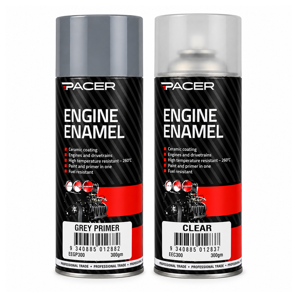 PACER Engine Enamel Grey Primer + Clear High Temperature Spray Paint 300g Kit