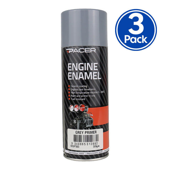 PACER Engine Enamel Grey Primer 300gm Aerosol High Temperature Spray Paint x3