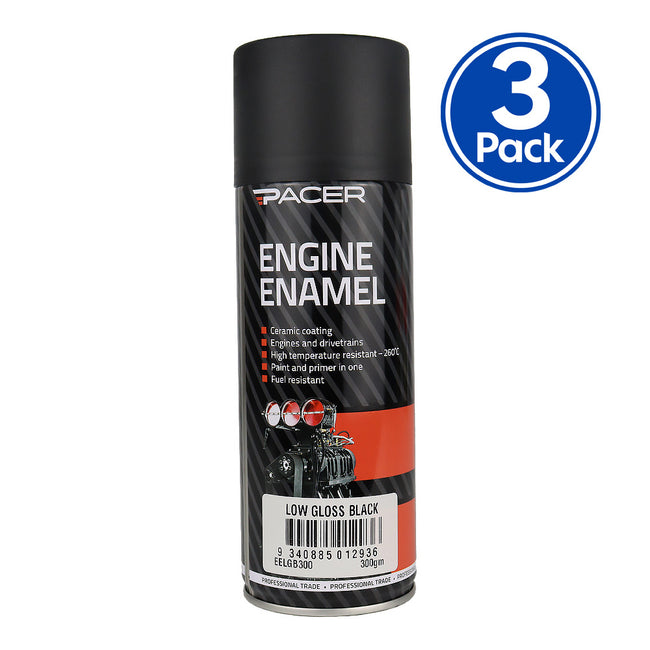 PACER Engine Enamel Low Gloss Black 300gm Aerosol High Temperature Spray Paint x3