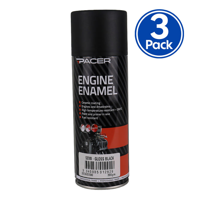 PACER Engine Enamel Semi-Gloss Black 300gm Aerosol High Temperature Spray Paint x3