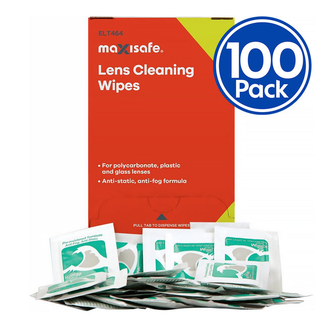 MAXISAFE Anti Fog Lens Cleaning Wipes 125mm x 200mm x 100 Pack Micro Fibre