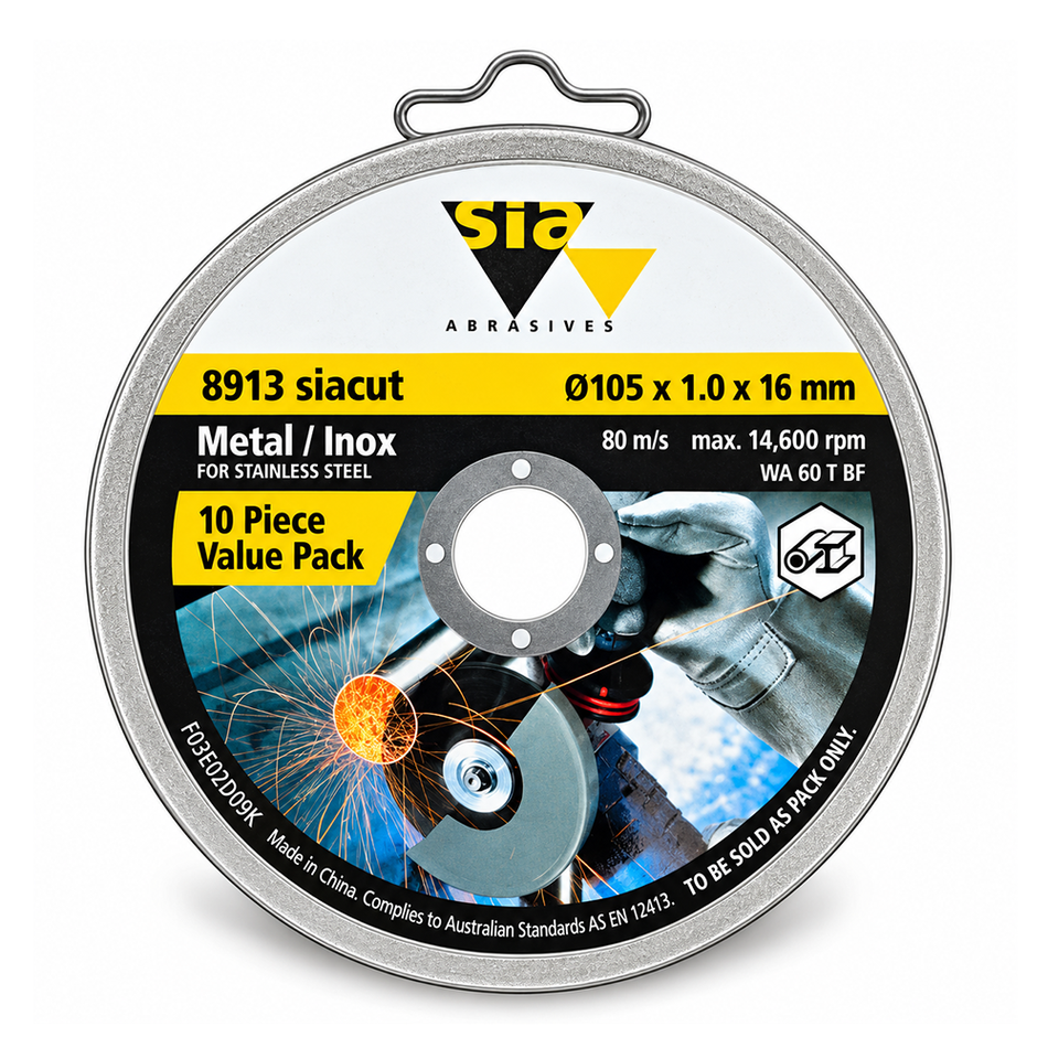 SIA 8913 Siacut Inox Stainless Steel Cutting Disc 105mm x 1mm x 16mm 10 Pack