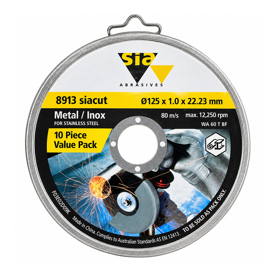 SIA 8913 Siacut Inox Stainless Steel Cutting Disc 125mm x 1mm x 22.2mm 10 Pack