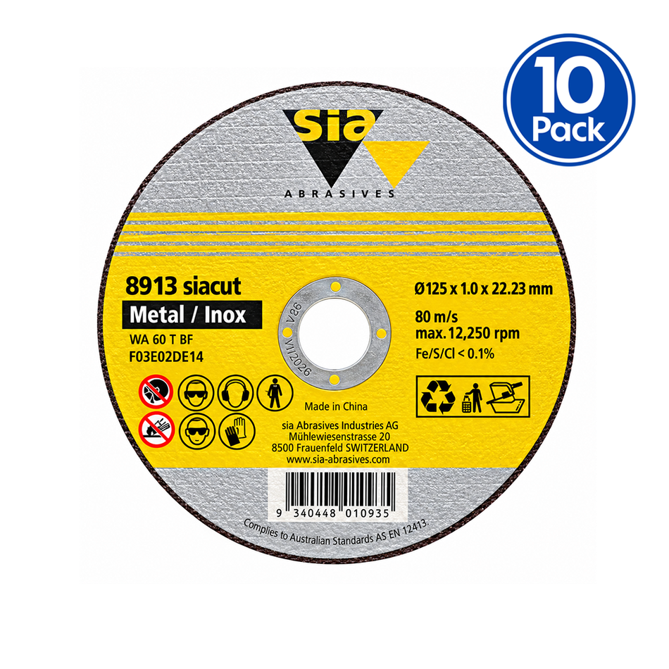 SIA 8913 Siacut Inox Stainless Steel Cutting Disc 125mm x 1mm x 22.2mm 10 Pack