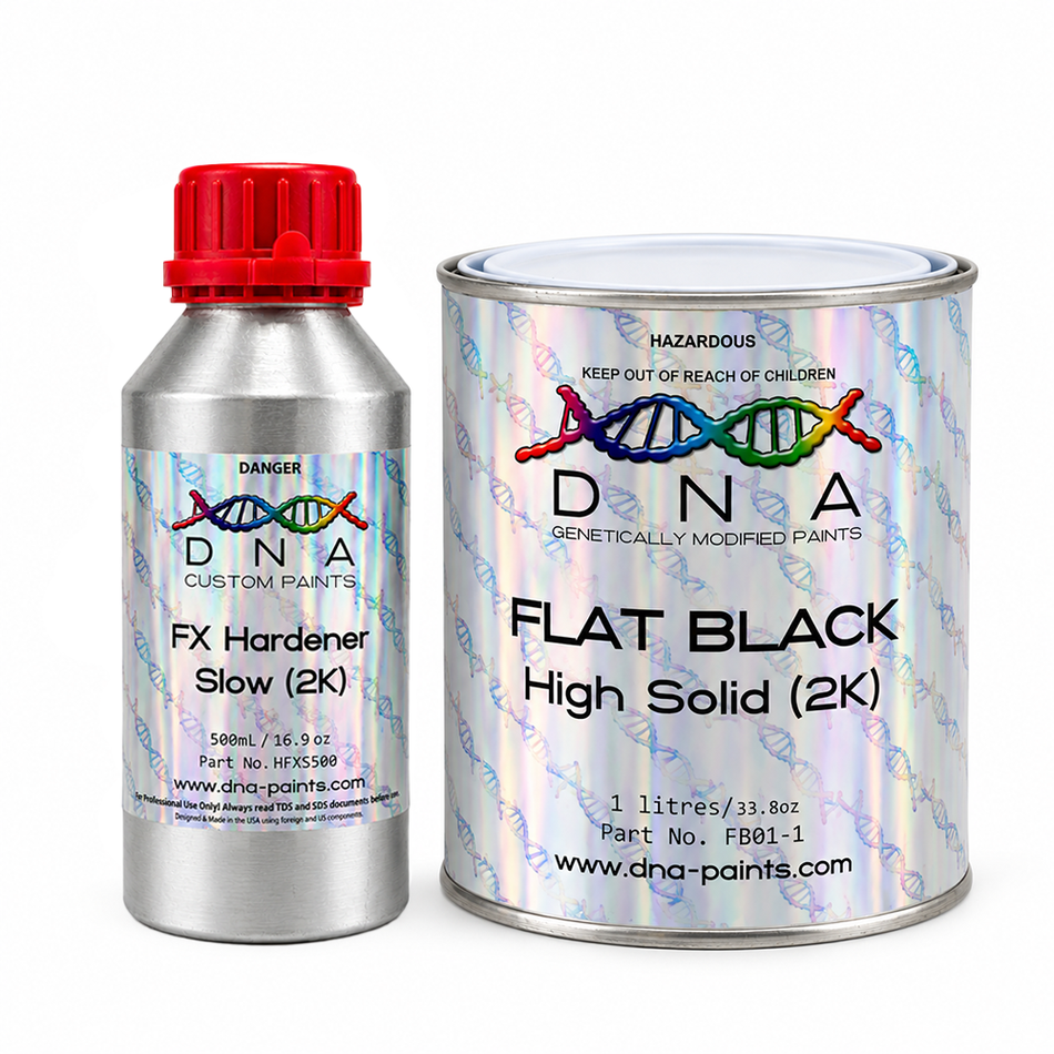 DNA Flat Black 2K Automotive Paint Kit 1.5L with Slow Hardener