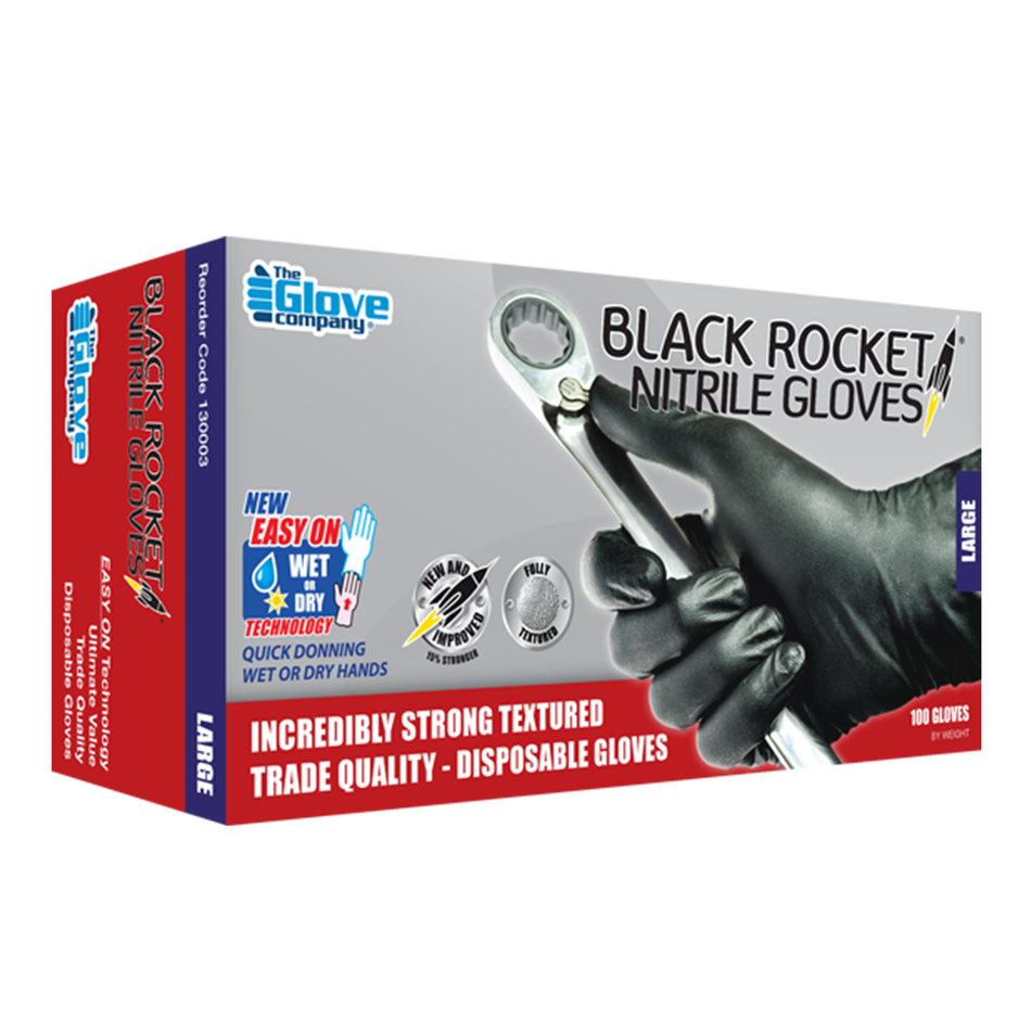 KBS Black Rocket Nitrile Disposable Gloves XXL Black 100 Pack