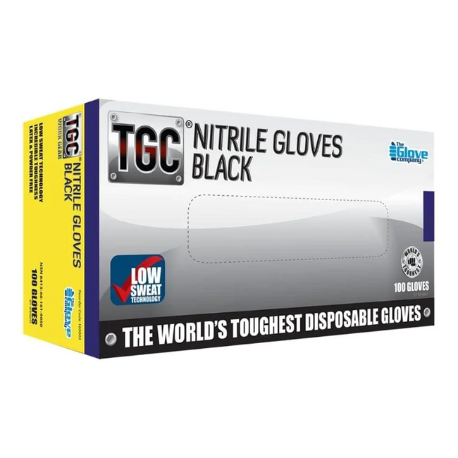 KBS Work Gear Black Nitrile Gloves Ultra Tough Disposable Trade Large x 100 Pack