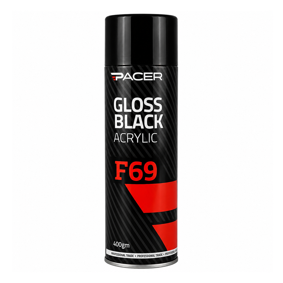 PACER F69 Gloss Black Acrylic 400gm Automotive Spray Paint Durable Finish