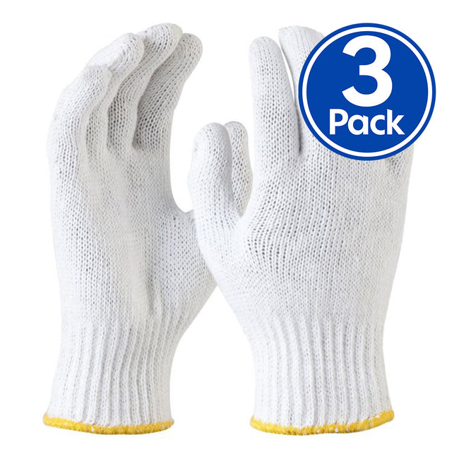 MAXISAFE Bleached Knitted Poly Cotton Liner Gloves Large x 3 Pack