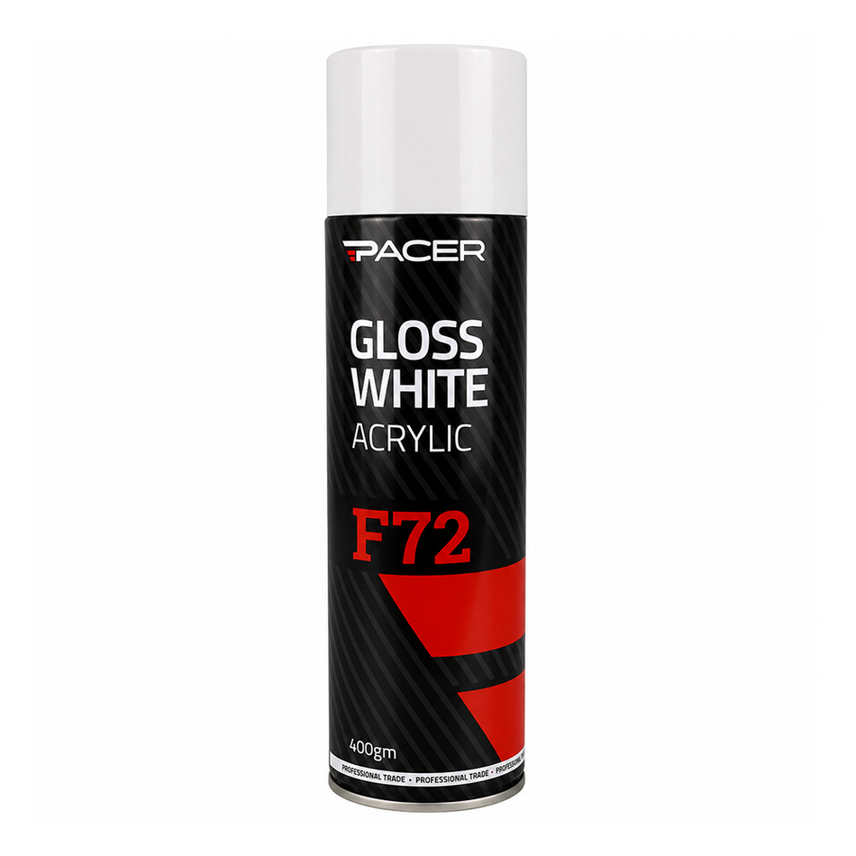 PACER F72 Gloss White Acrylic 400gm Automotive Spray Paint Fast Drying