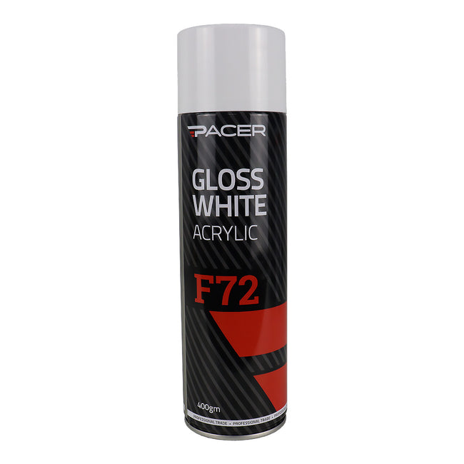 PACER F72 Gloss White Acrylic 400gm Automotive Spray Paint Fast Drying