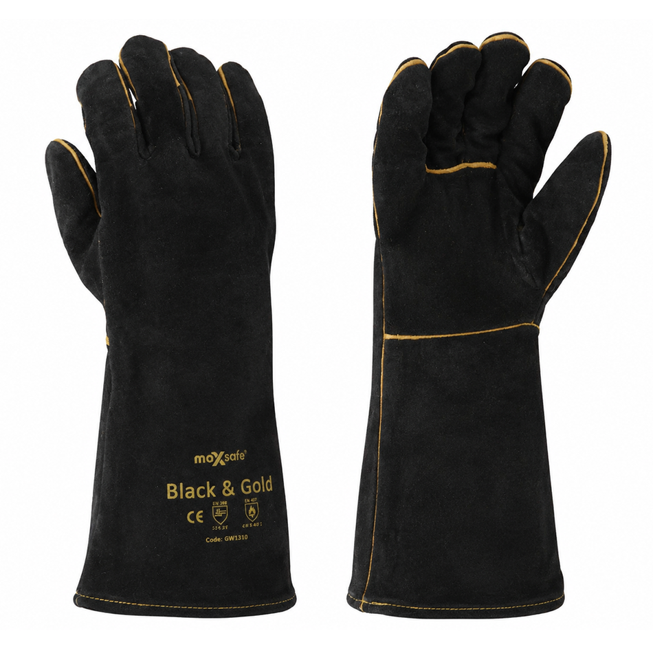 MAXISAFE Black & Gold Welder's Gauntlet Gloves