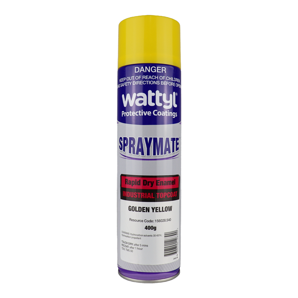 WATTYL Spraymate Industrial Quick Dry 1K Enamel 400g Aerosol Y14 Golden Yellow