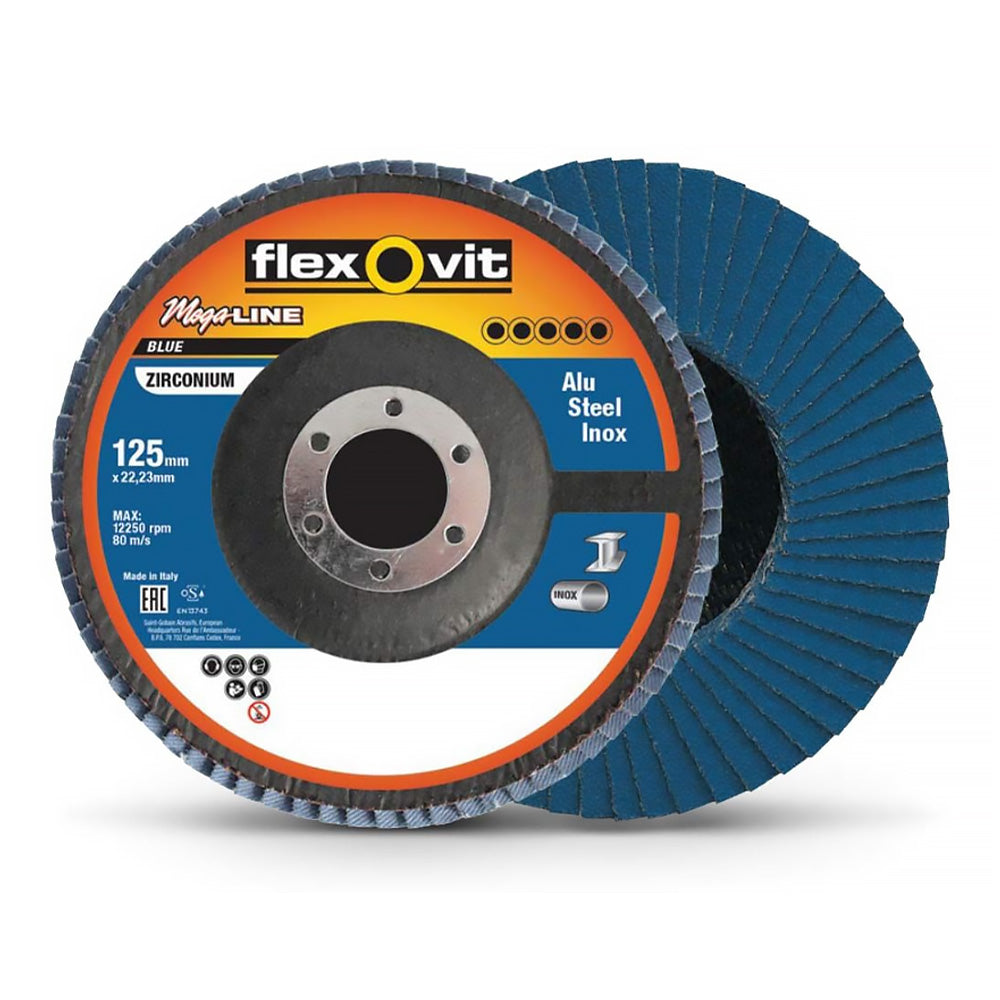 FLEXOVIT Megaline R828 Sanding Flap Disc 125mm x 22mm 120 Grit Zirconia Z120