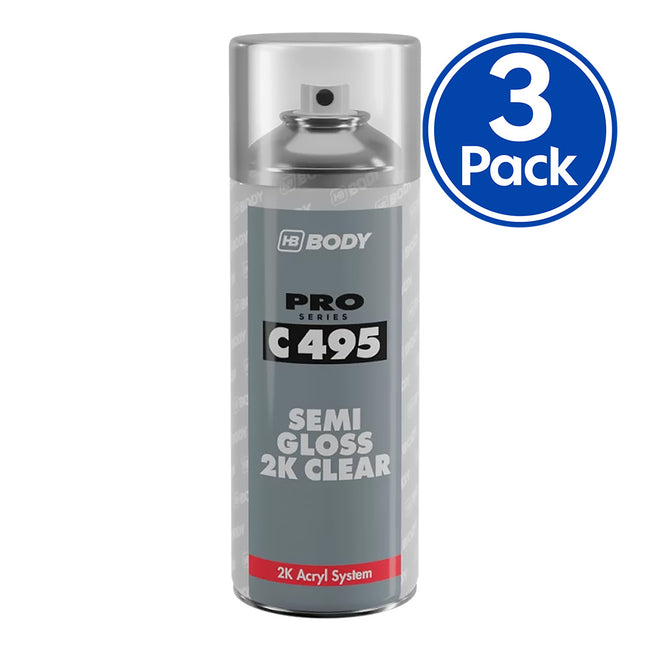 HB BODY 2K Semi Gloss Express Clear Coat Paint C495 Aerosol 400ml x 3 Pack