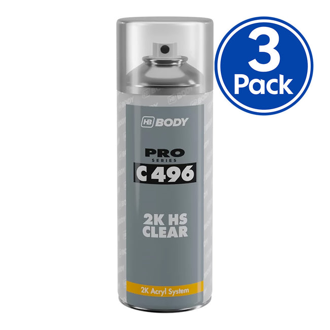 HB BODY 2K High Gloss Appearance HS Clear Coat Paint C496 Aerosol 400ml x 3 Pack