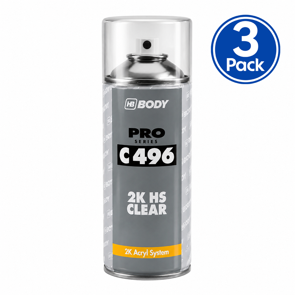 HB BODY 496 2K HS Clear Gloss Aerosol 400ml 3 Pack