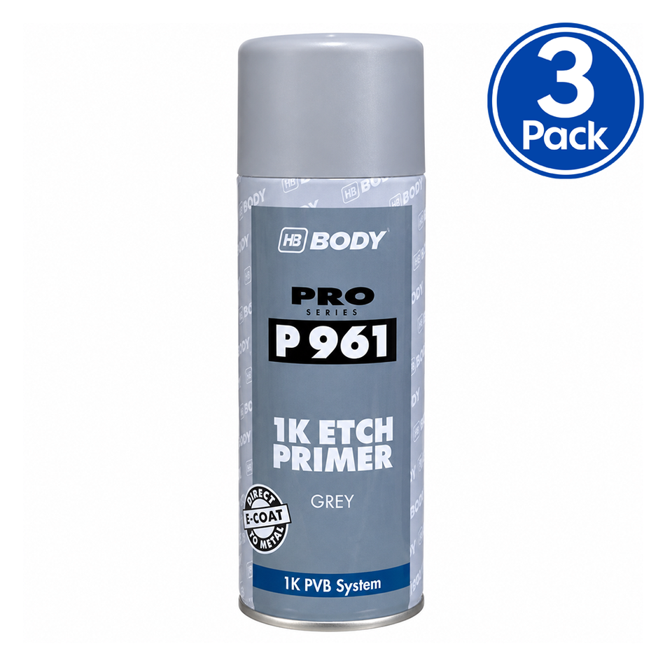 HB BODY 961 1K E-Coat Etch Primer Light Grey 400ml Aerosol 3 Pack
