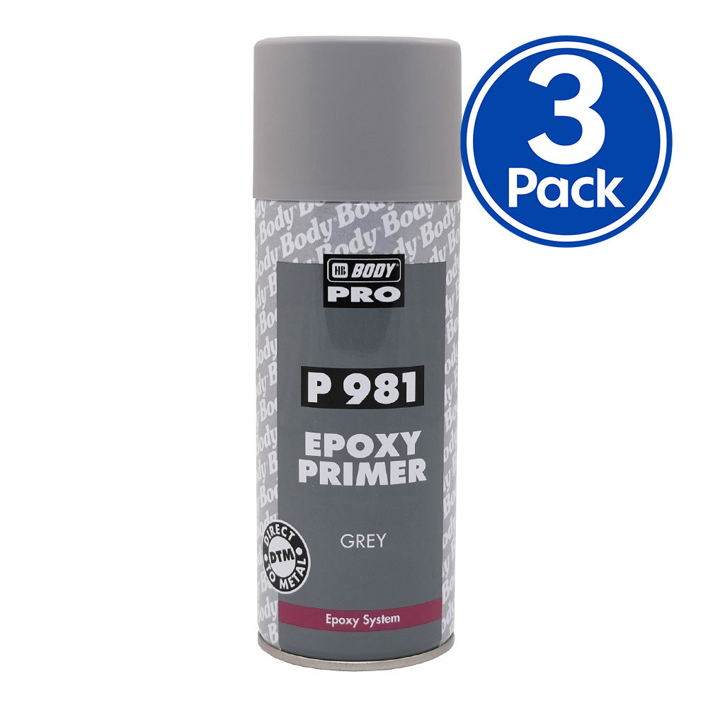 HB BODY 981 1K Epoxy Primer Aerosol 400ml Grey x 3 Pack Automotive Metal