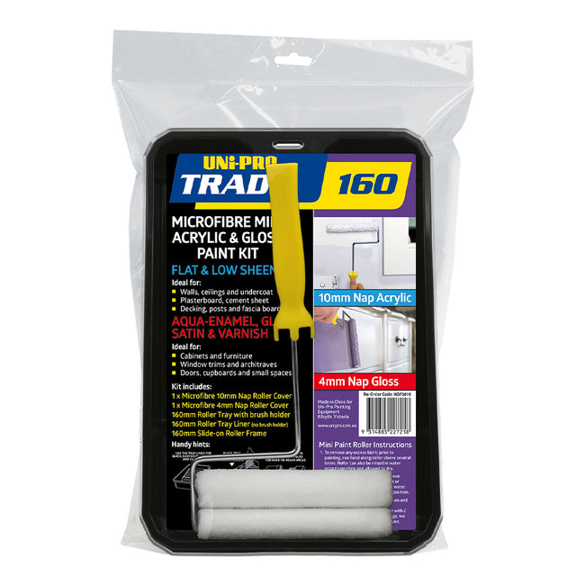 UNI-PRO Trade 160mm Microfibre Acrylic & Gloss Roller Kit 10mm & 4mm Nap Paint