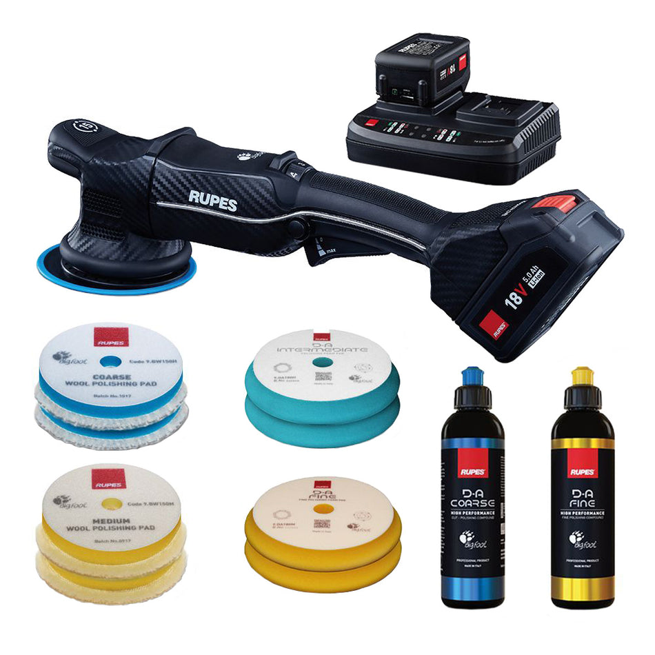 RUPES HLR15/BAS Bigfoot iBrid Cordless Brushless 125mm Orbital Polisher Kit 18V 5.0Ah