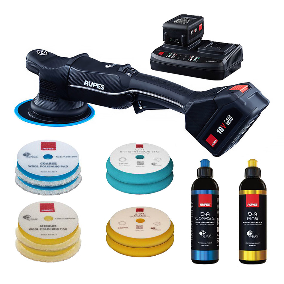 RUPES HLR21/BAS Bigfoot iBrid Cordless Brushless 125mm Orbital Polisher Kit 18V 5.0Ah
