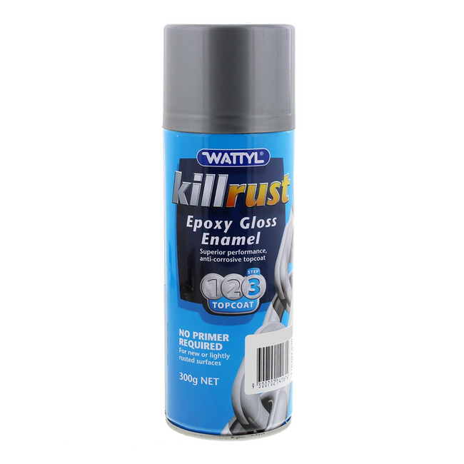 WATTYL Killrust Epoxy Gloss Enamel Spray Paint Silver Aluminium 300g Aerosol