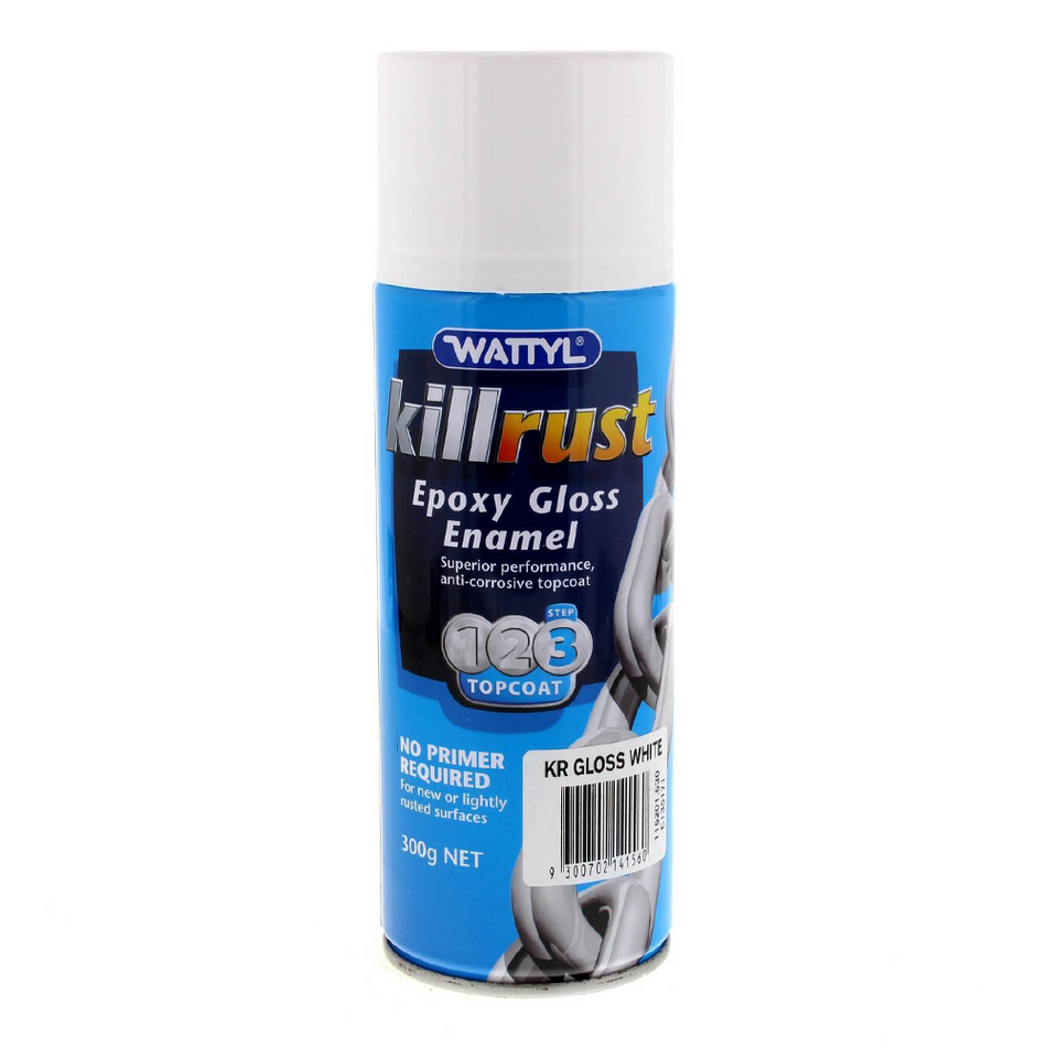 WATTYL Killrust Epoxy Gloss Enamel Spray Paint White 300g Aerosol Metal Protection