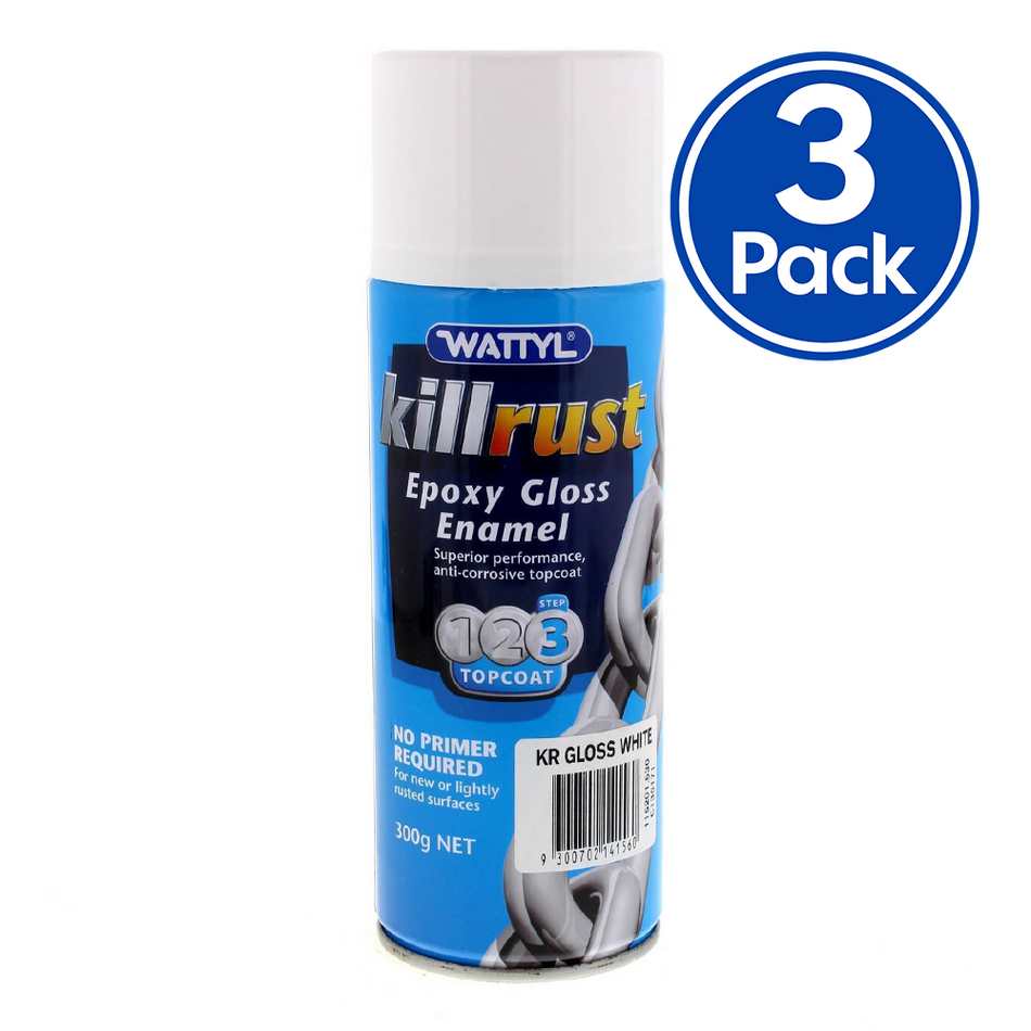 WATTYL Killrust Epoxy Gloss Enamel Spray Paint White 300g Aerosol Metal Protection