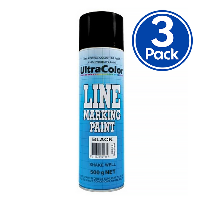 ULTRACOLOR Line Marking Spray Paint Black 500g Aerosol x 3 Pack