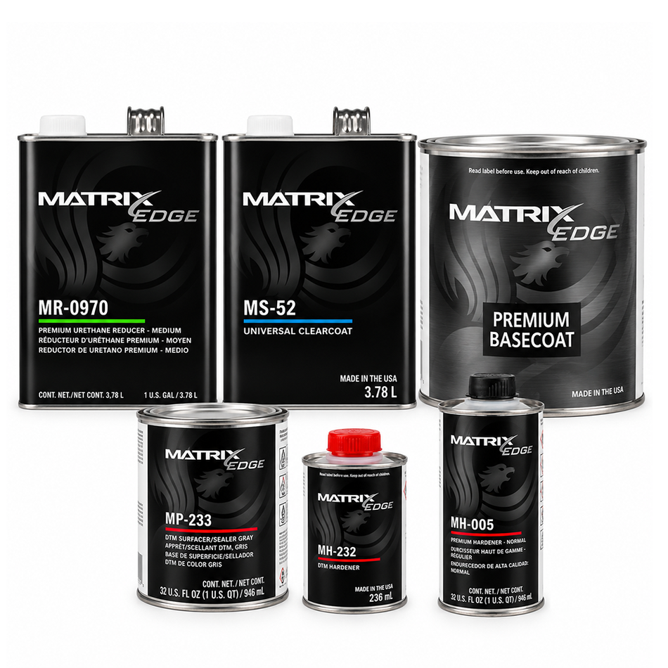 MATRIX EDGE Complete Automotive Paint Kit 4L Custom Basecoat DTM Primer Clearcoat
