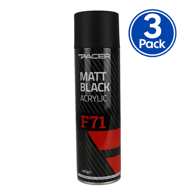 PACER F71 Matt Black Acrylic 400gm Automotive Spray Paint Durable Finish x3