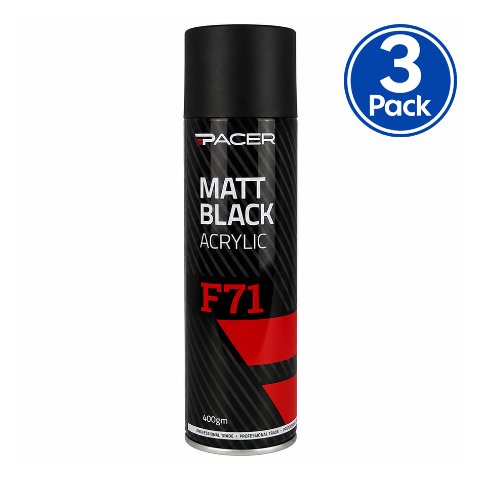 PACER F71 Matt Black Acrylic 400gm Automotive Spray Paint Durable Finish x3