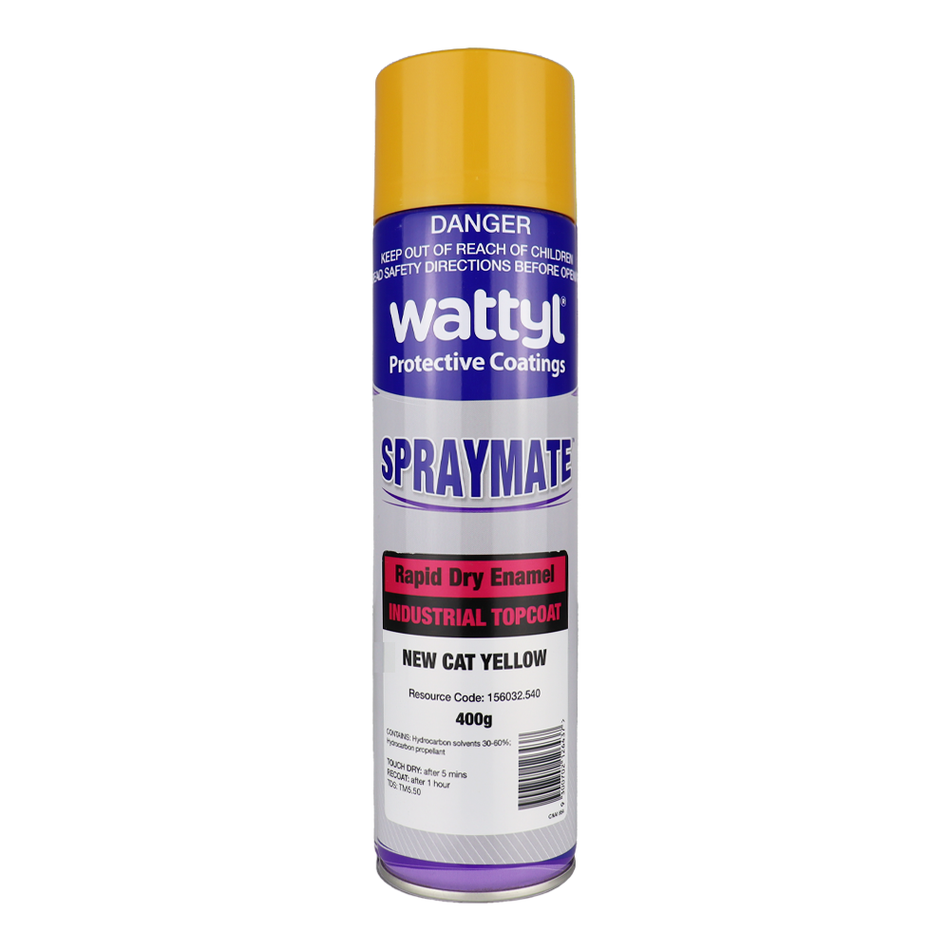 WATTYL Spraymate Industrial Quick Dry 1K Enamel Topcoat 400g Aerosol New Cat Yellow