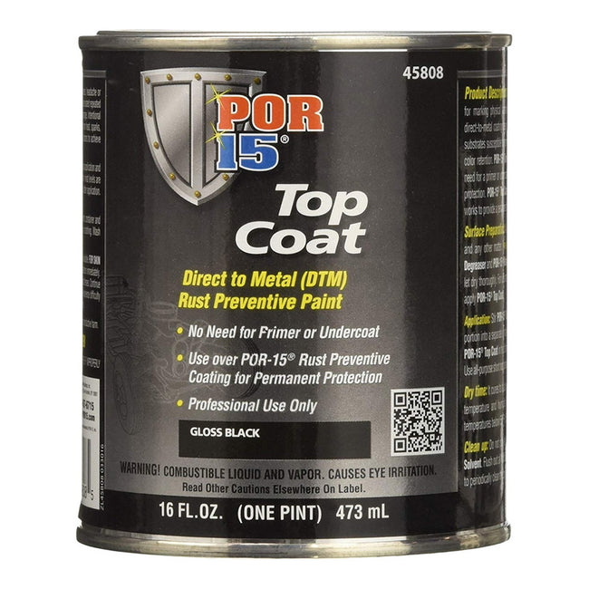 POR15 Top Coat 473ml Gloss Black Paint Direct To Metal Rust Prevention