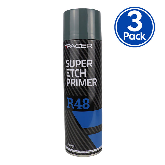 PACER R48 Super Etch Primer Grey 400gm Aerosol Metal Surface Adhesion x3